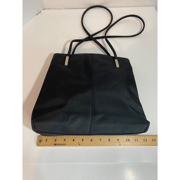 Black Shoulder Bag Double Handle Two Section Zipper Close - Picture 5 of 8